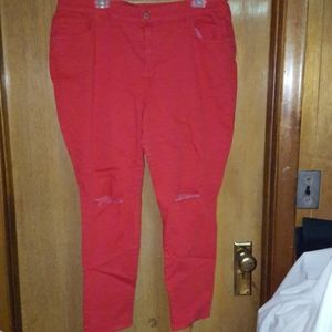 Old Navy red gently worn jeans with knee rips